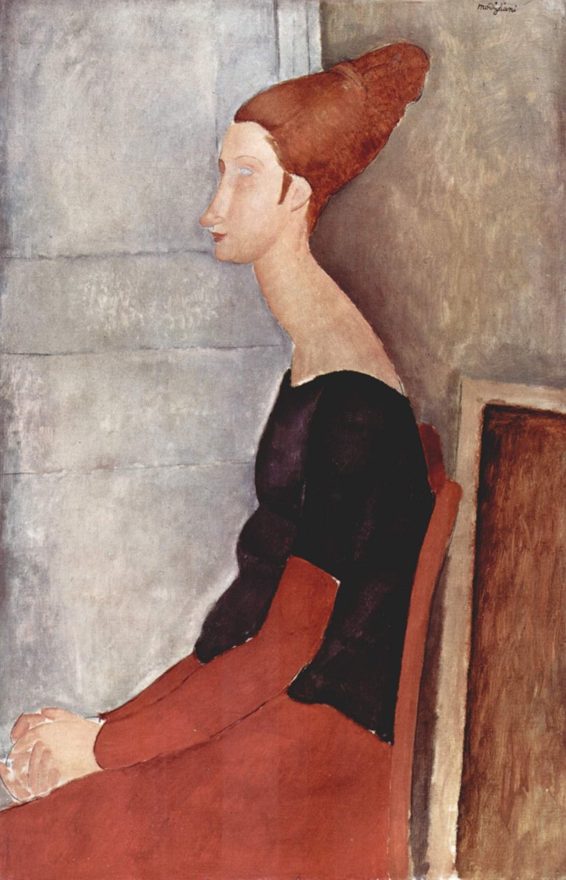 Portræt af Jeanne Hébuterne i mørkt tøj af Amedeo Modigliani