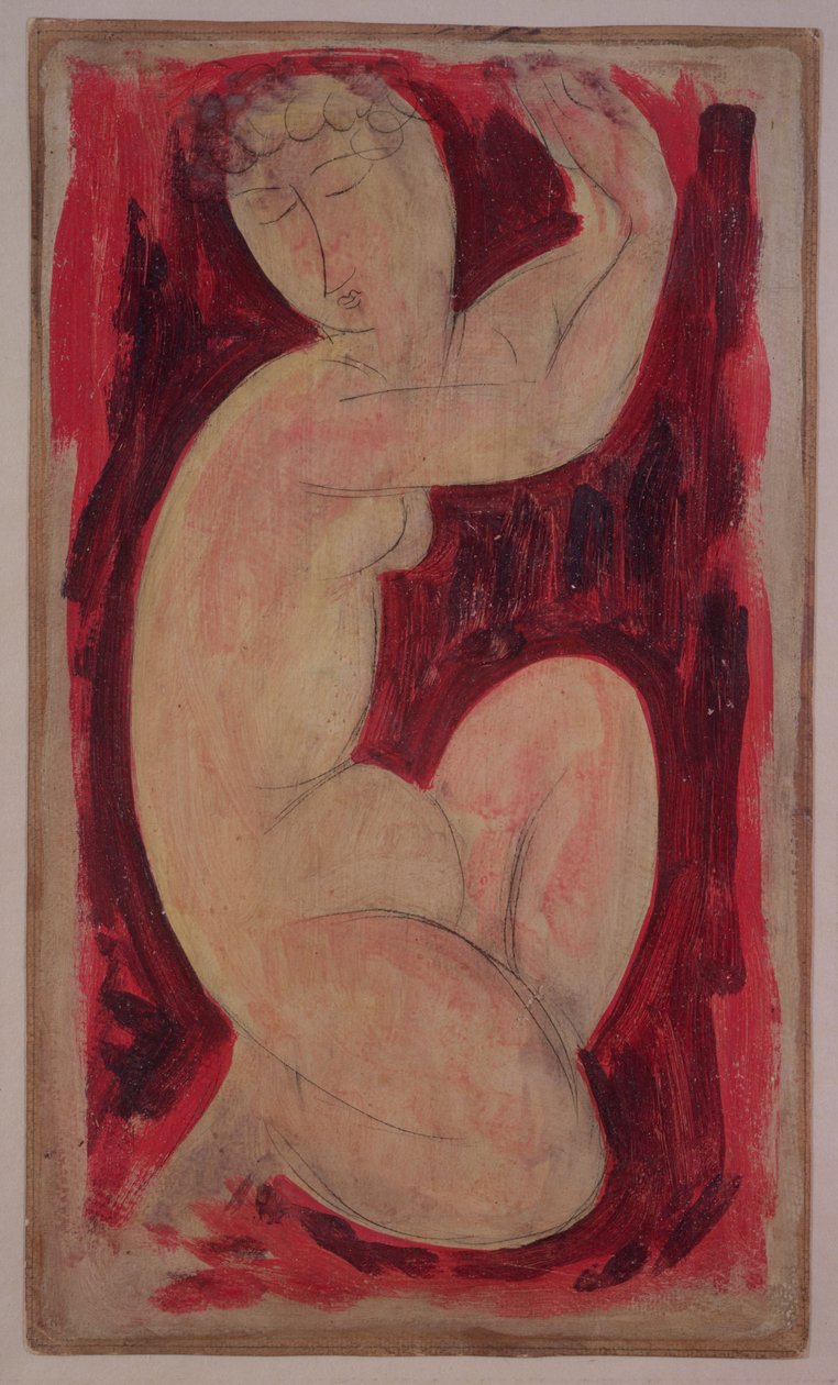 Rød karyatid, 1913 (olie, tempera og farveblyant ombord) af Amedeo Modigliani