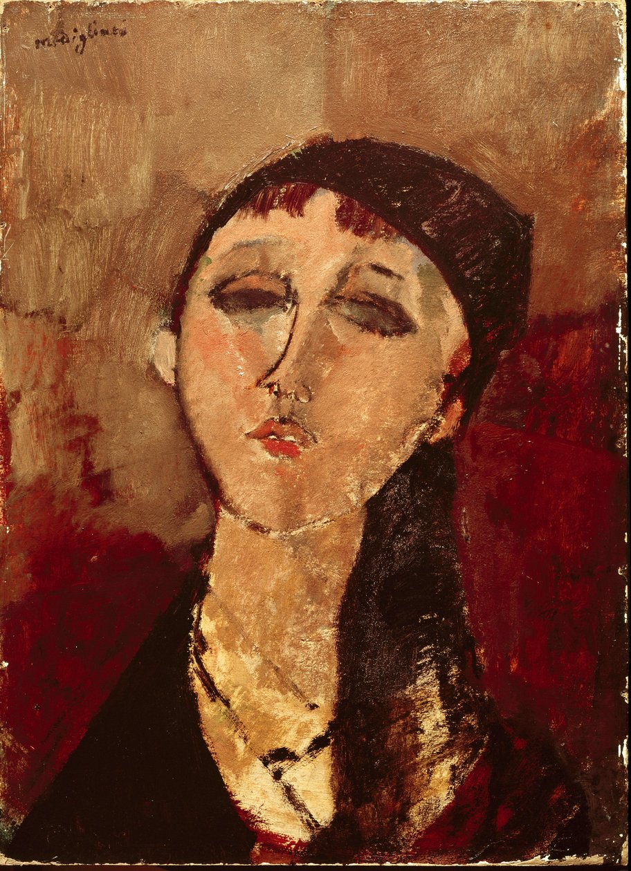 Hovedet af en pige (Luisa). Maleri af Amedeo Modigliani (1884-1920), 1915. Olie på pap. Mål: 50x37 cm. Milan, Mazzotta Foundation (Milan, Mazzotta Foundation) af Amedeo Modigliani