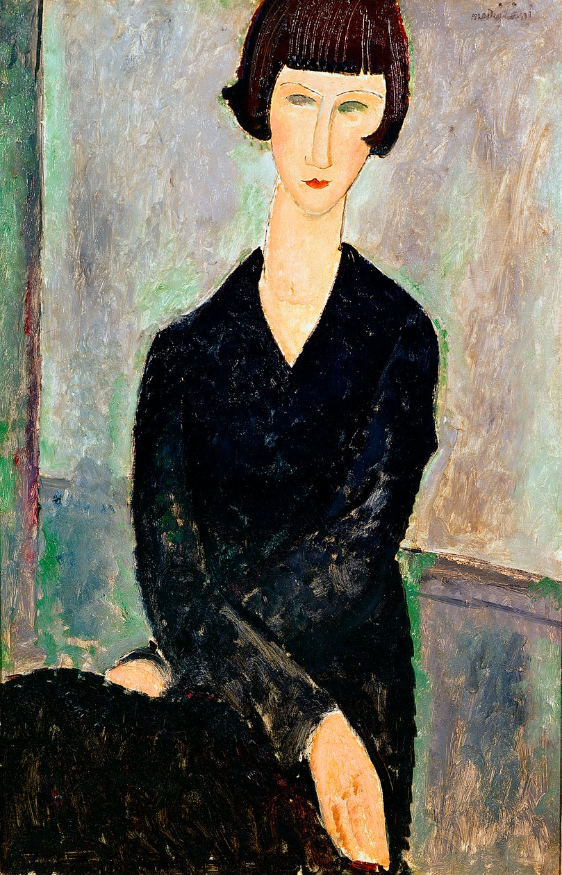 Kvinde i sort kjole (olie) af Amedeo Modigliani