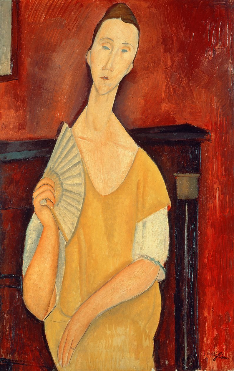 Kvinde med en vifte (Lunia Czechowska) 1919 af Amedeo Modigliani