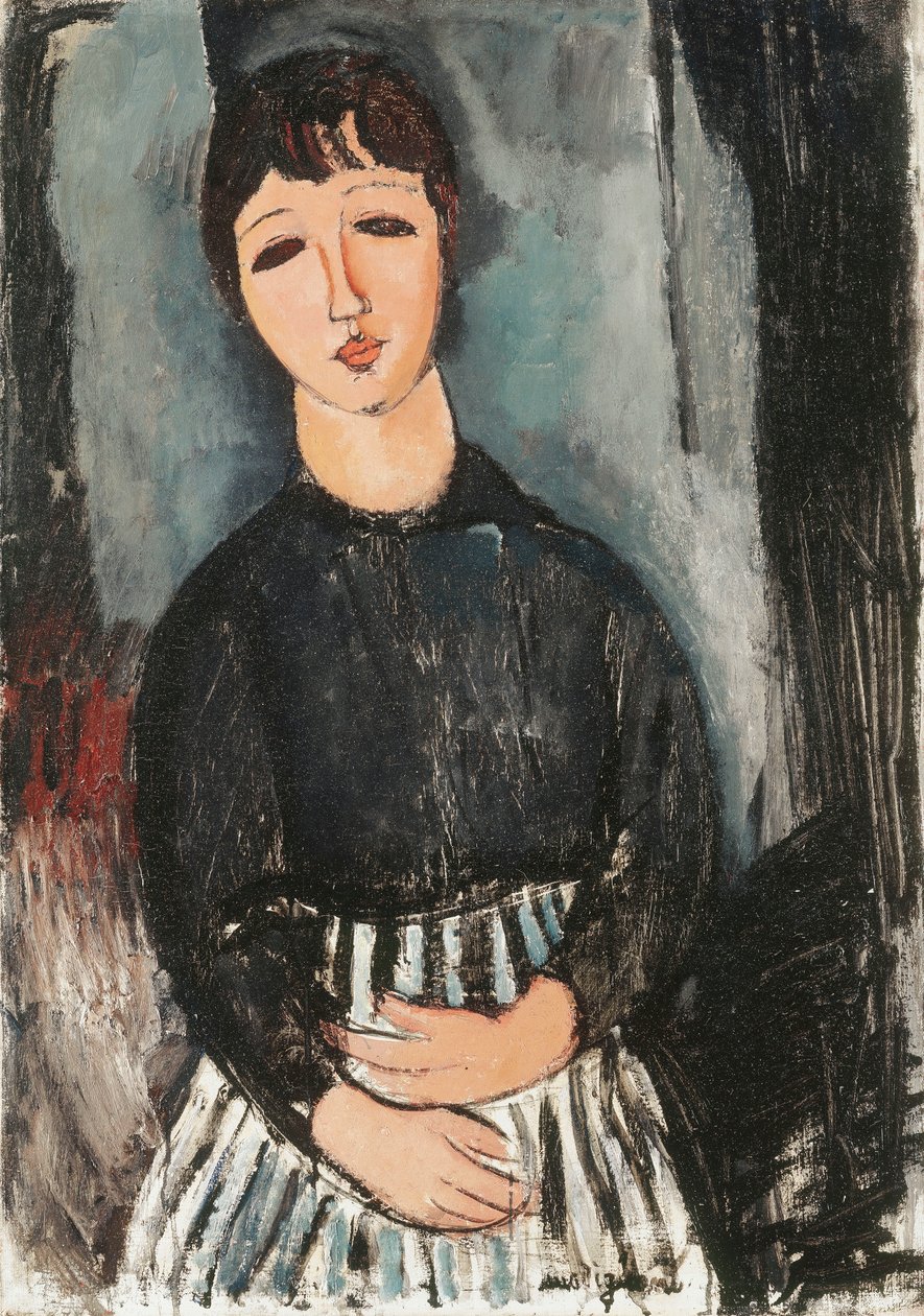 En tjener i et stribet forklæde, 1916 af Amedeo Modigliani