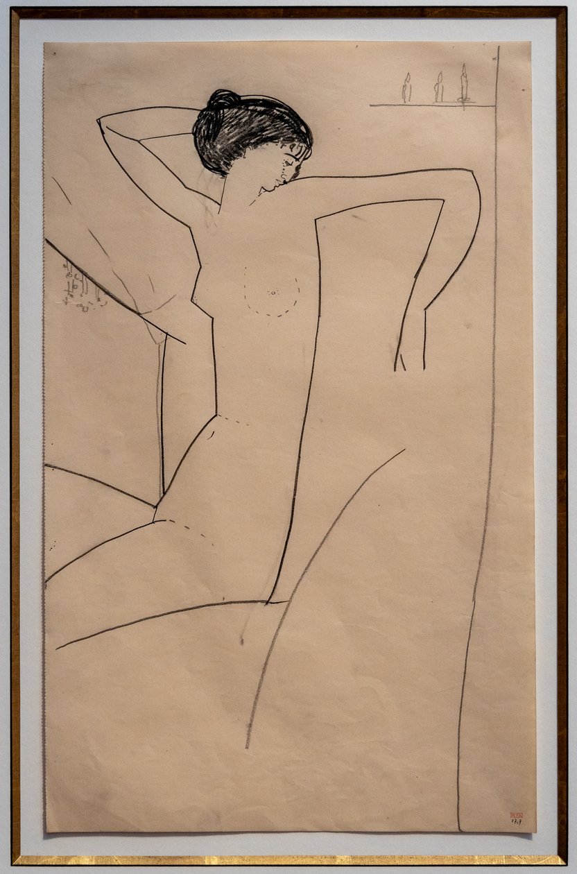 Anna Akhmatova, siddende nøgen, læner hovedet på sin venstre skulder af Amedeo Modigliani