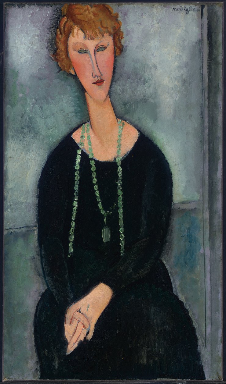 Kvinde med en grøn halskæde (Madame Menier) af Amedeo Modigliani