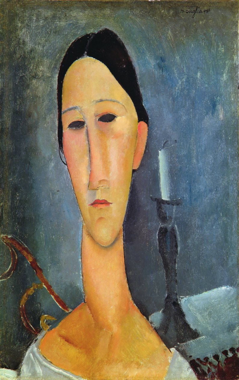 Hanka Zborowska med en lysestage, 1919 af Amedeo Modigliani