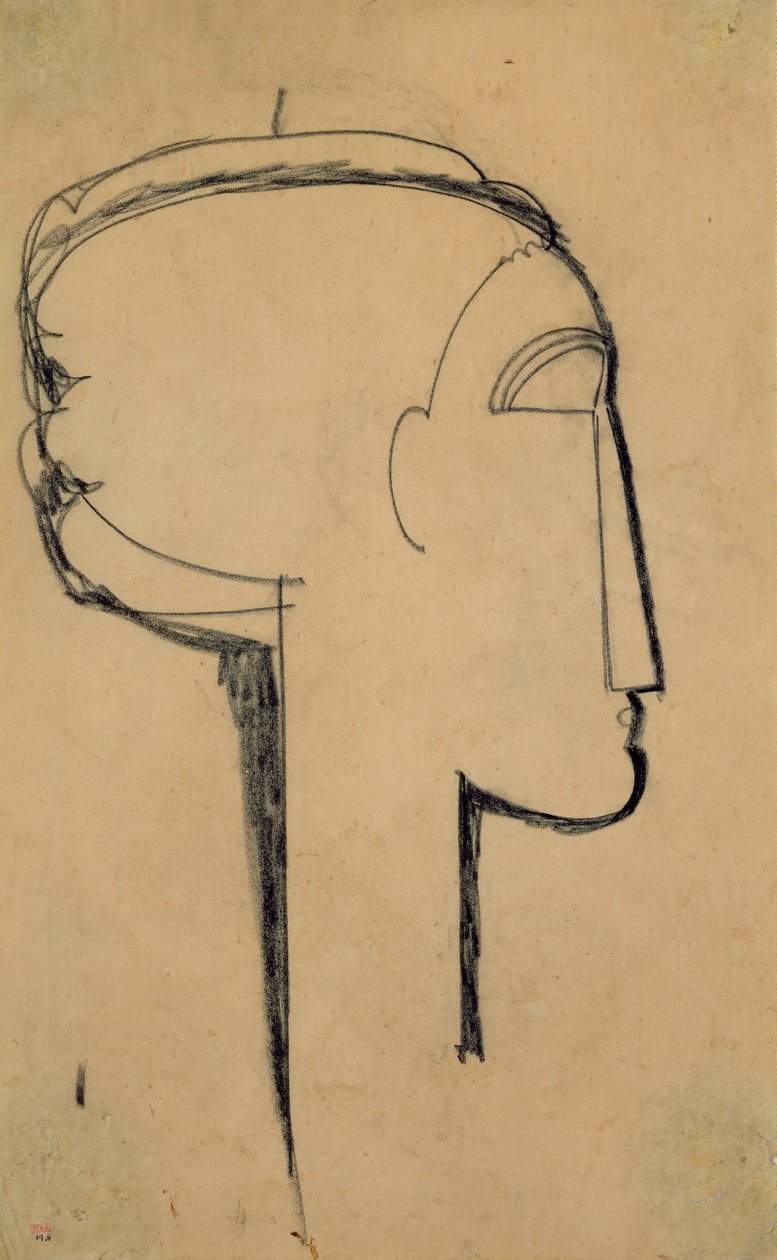 Hoved i profil (kul på papir) af Amedeo Modigliani