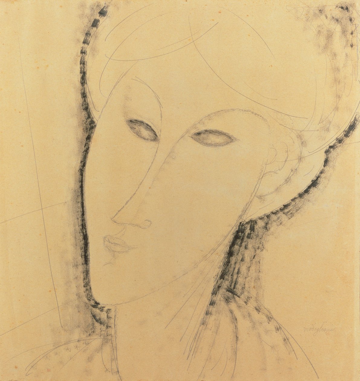 Head of a Woman (pen, pensel, blæk og blyant på papir) af Amedeo Modigliani