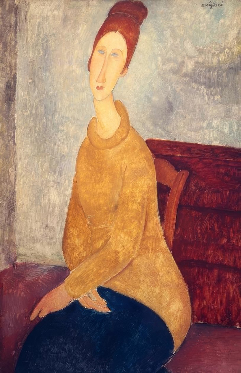 Jeanne Hebuterne med en gul trøje af Amedeo Modigliani