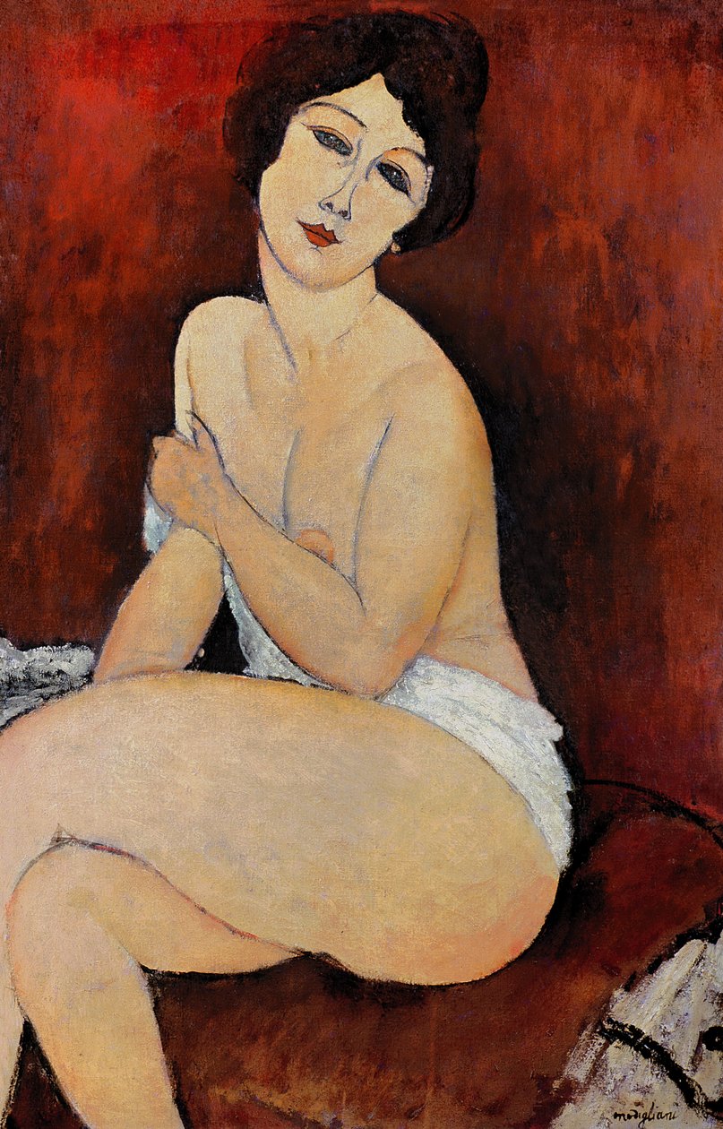 Stort siddende nøgen (olie på lærred) af Amedeo Modigliani