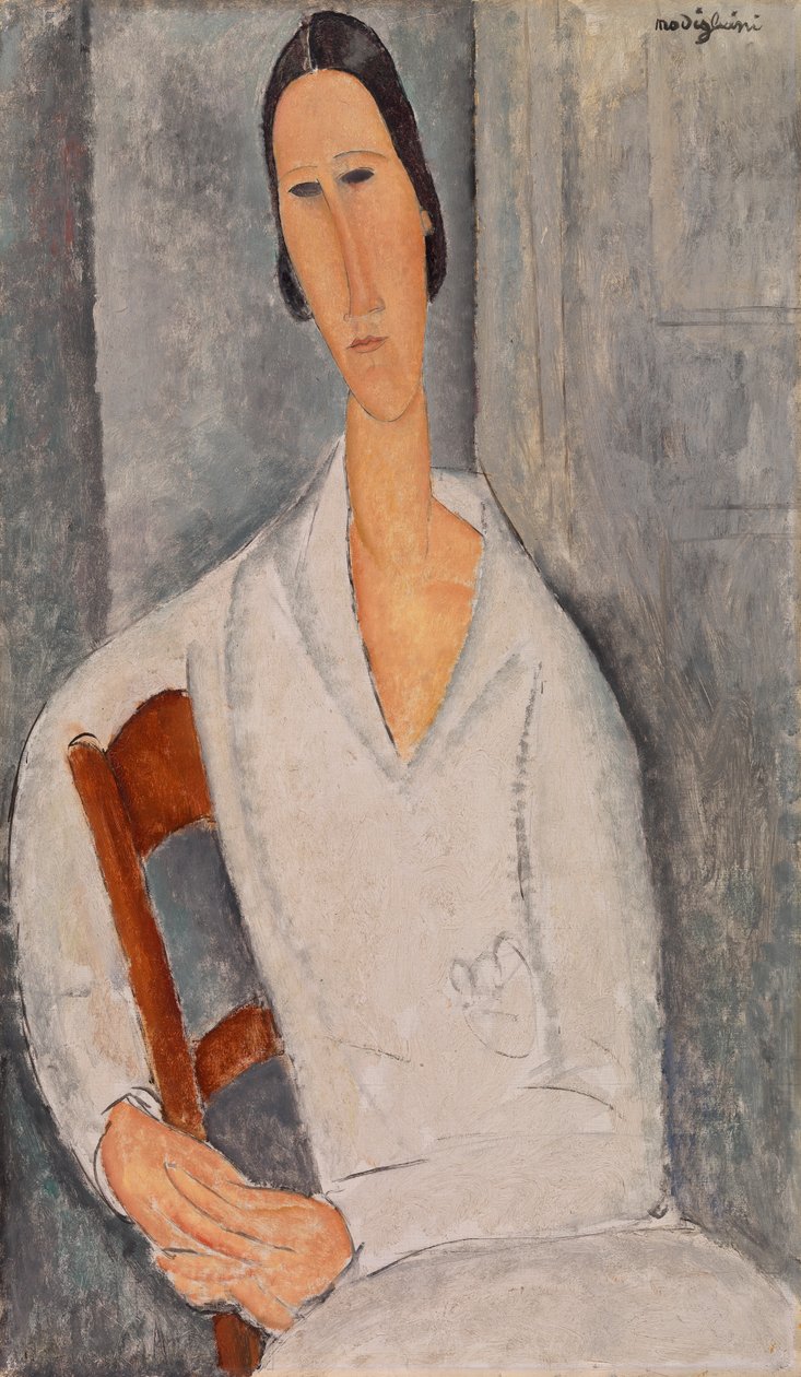 Madame Hanka Zborowska læner sig op ad en stol af Amedeo Modigliani
