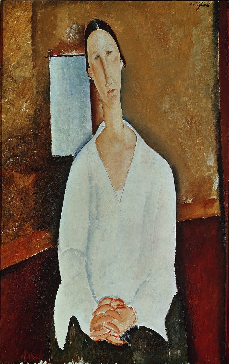 Madame Zborowska med knugede hænder, ca. 1917 af Amedeo Modigliani
