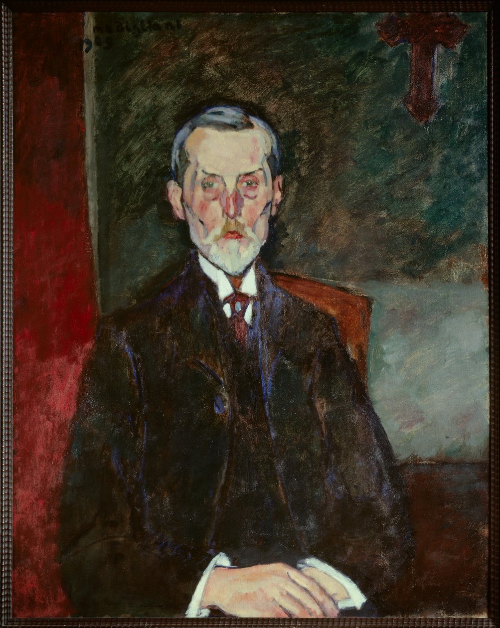 Portræt af Jean Baptiste Alexandre ved krucifikset maleri af Amedeo Modigliani (1884-1920) af Amedeo Modigliani
