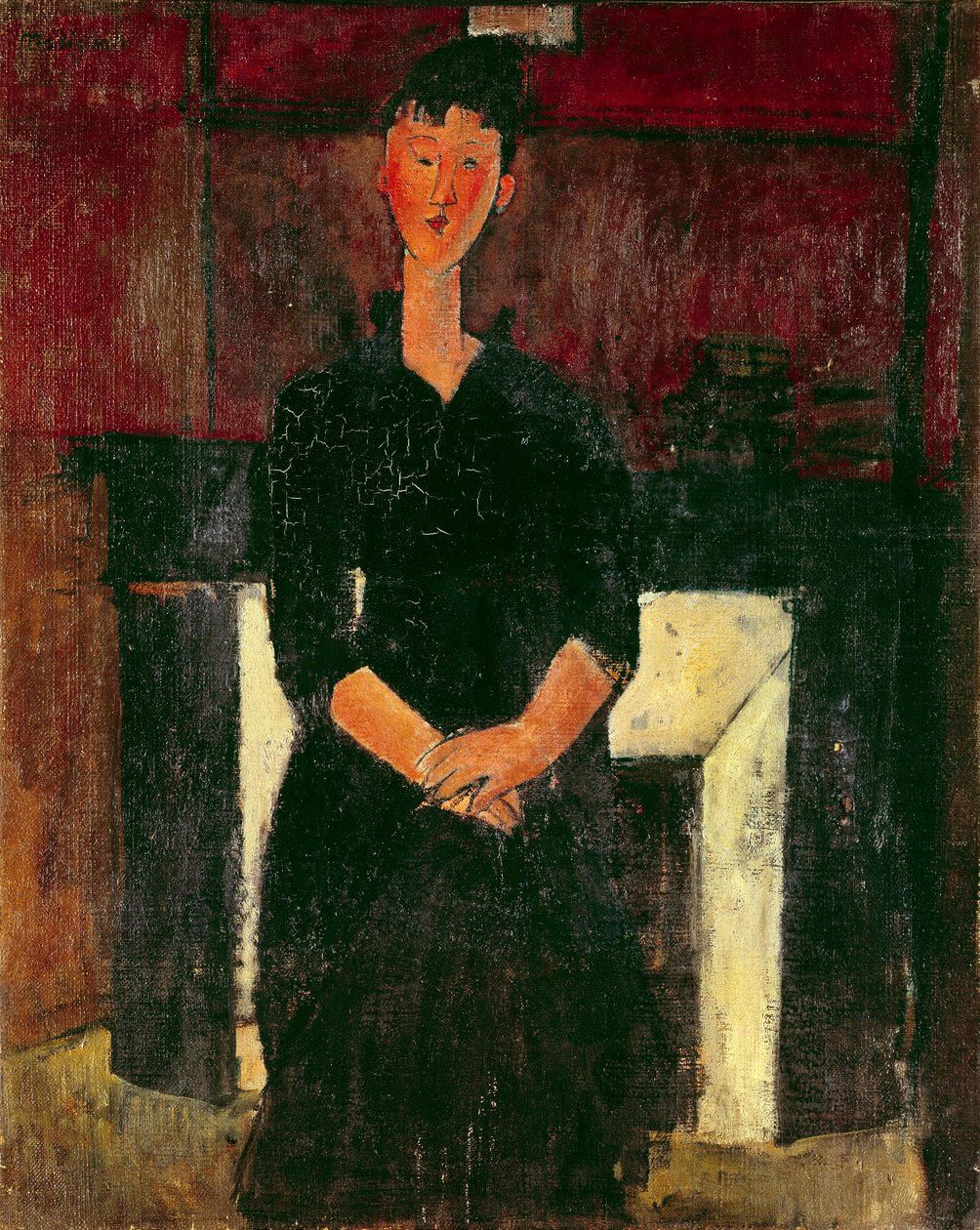 Portræt af en pige foran skorstenen Maleri af Amedeo Modigliani (1884-1920) Privat samling fra det 20. århundrede af Amedeo Modigliani