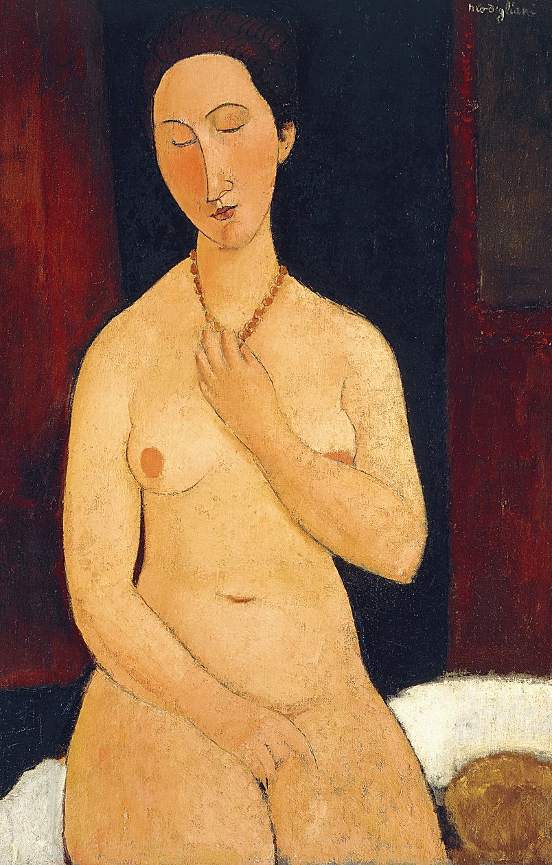 Sidder nøgen med halskæde, 1917 af Amedeo Modigliani