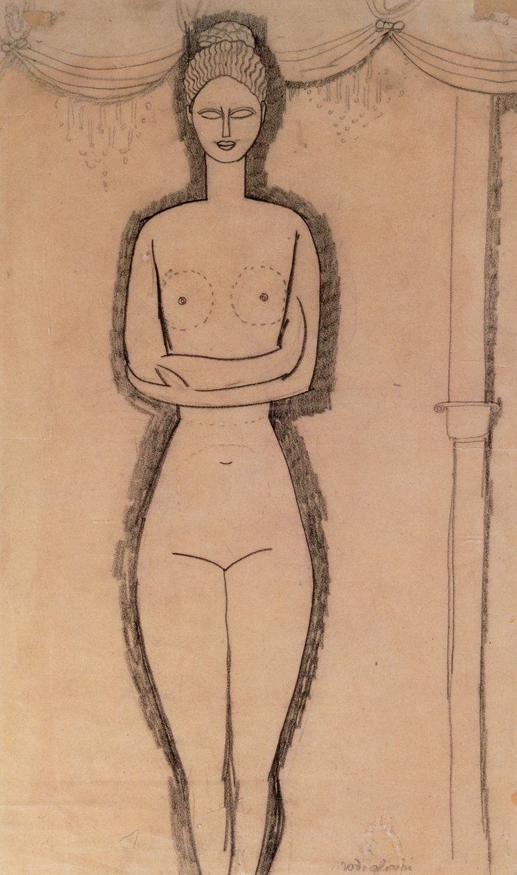 Stående nøgen (blyant på papir) af Amedeo Modigliani