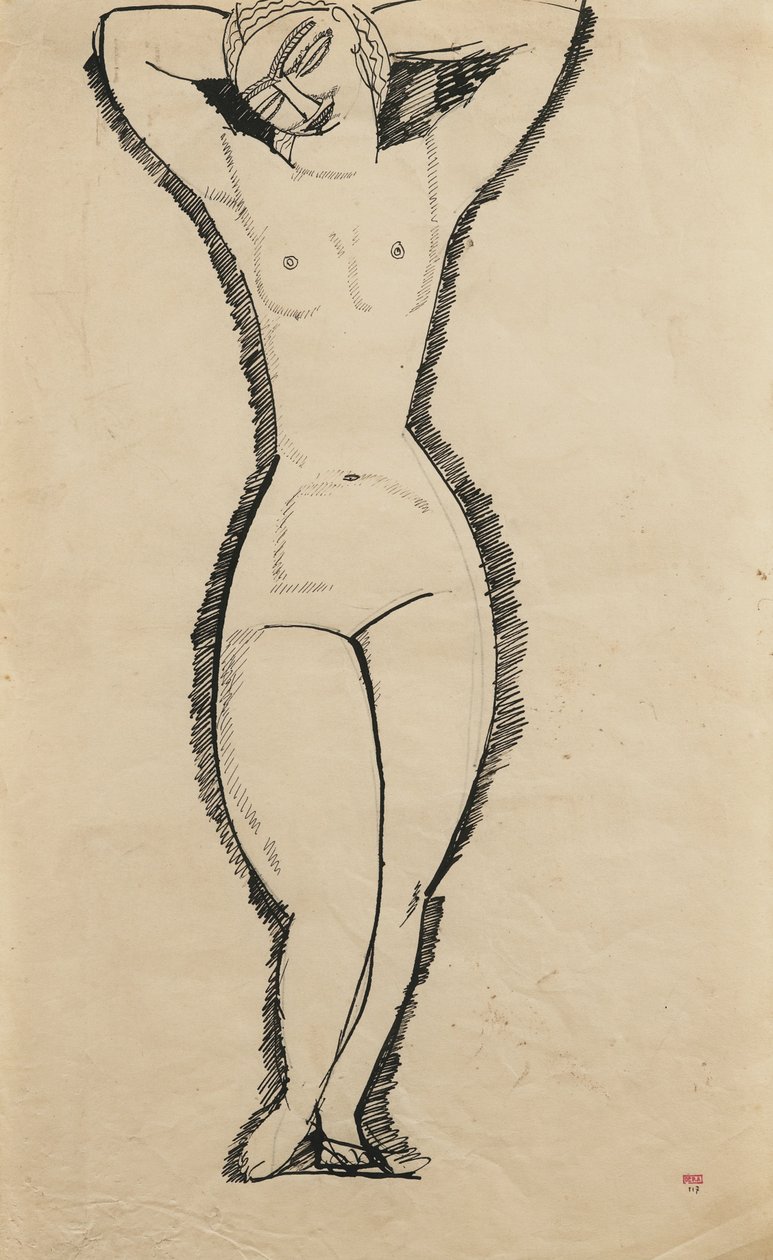 Stående nøgen med løftede arme, 1911 af Amedeo Modigliani