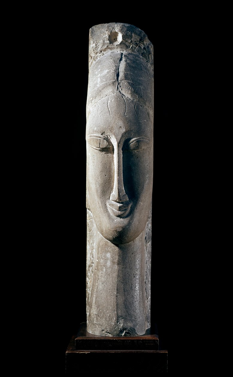 Hovedet af en kvinde. Kvindens hoved. Skulptur af Amedeo Modigliani (1884-1920) af Amedeo Modigliani