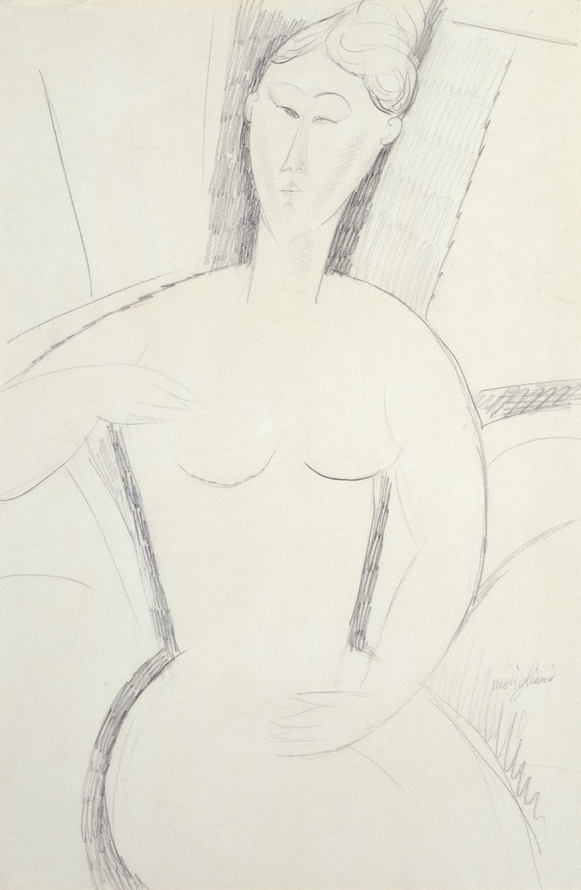 Kvinde sidder ned (blyant) af Amedeo Modigliani