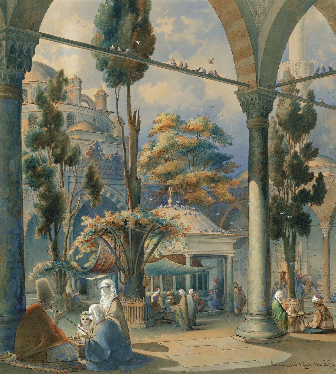 Gården til Sultan Bayezid-moskeen i Konstantinopel af Amedeo Preziosi