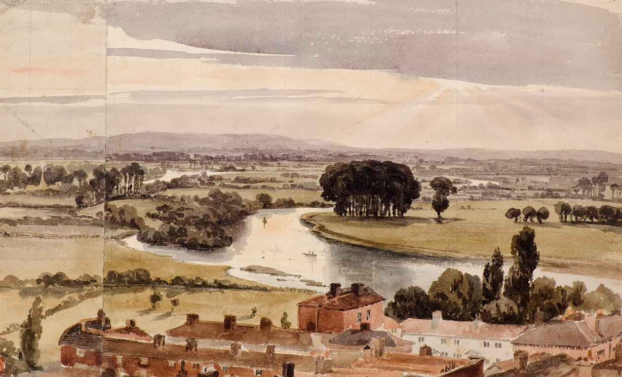 Panoramaudsigt i landskab, ca. 1804 (akvarel) af Amelia Long