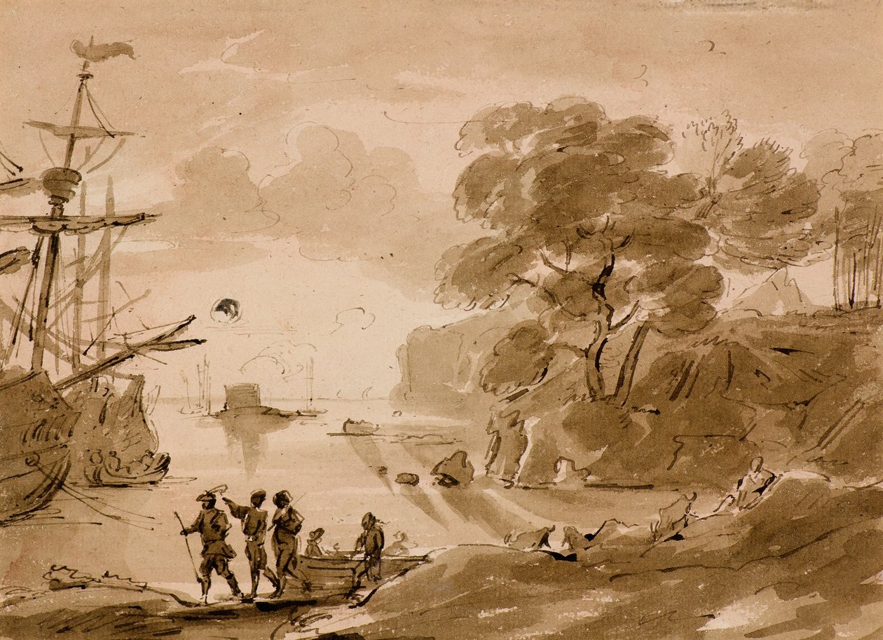 Uden titel [kystscene], ca. 1803 (pen & vask) af Amelia Long