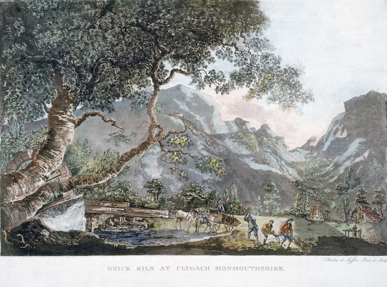 Murstensovn i Clydach, Monmouthshire, 1795 (farvet akvatint) af Amelia de Suffren