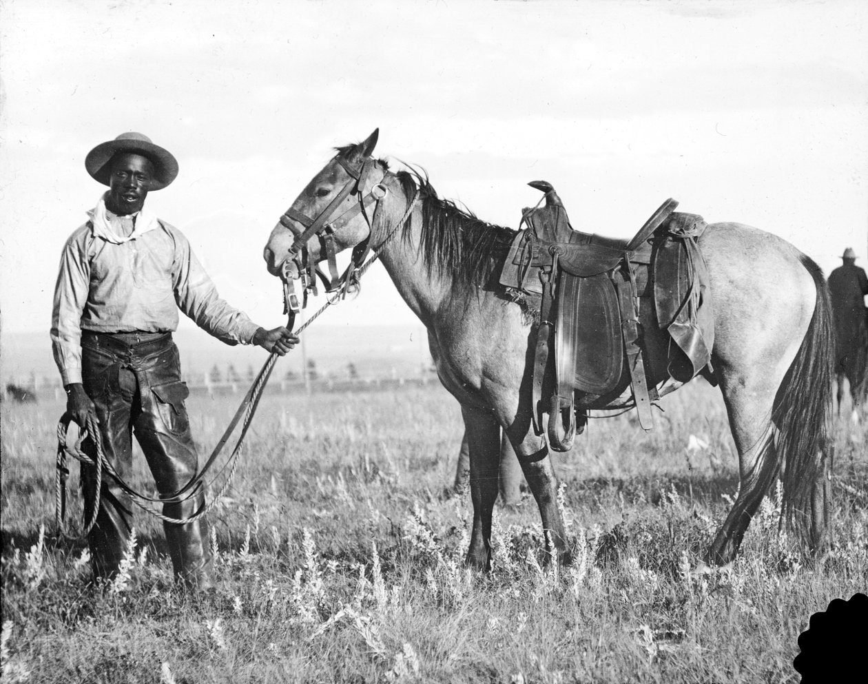 Sort cowboy og hest, ca. 1890-1920 af American Photographer
