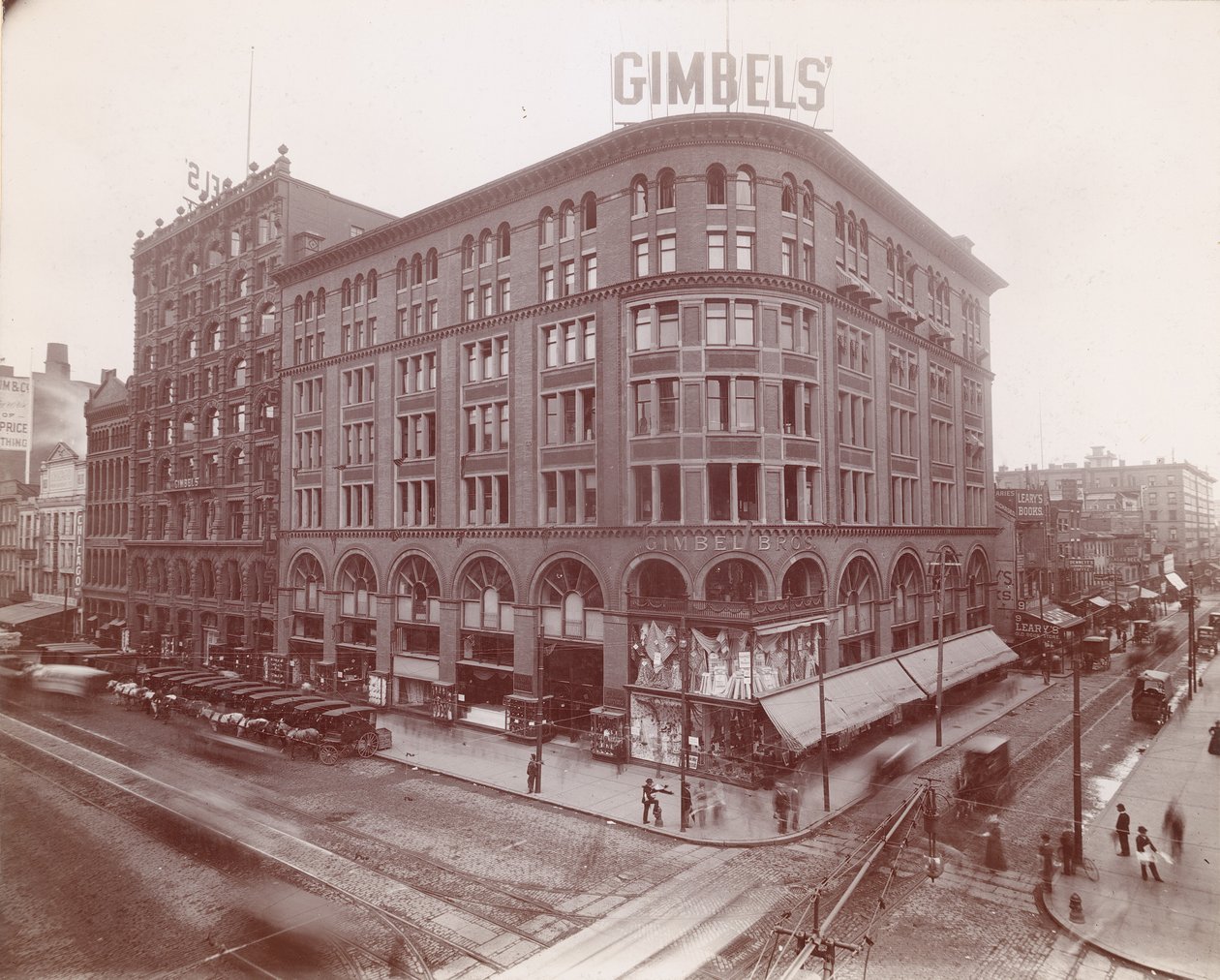 Gimbel Brothers, Market Street ved 9th, det sydøstlige hjørne, 1899 (albumenprint) af American Photographer