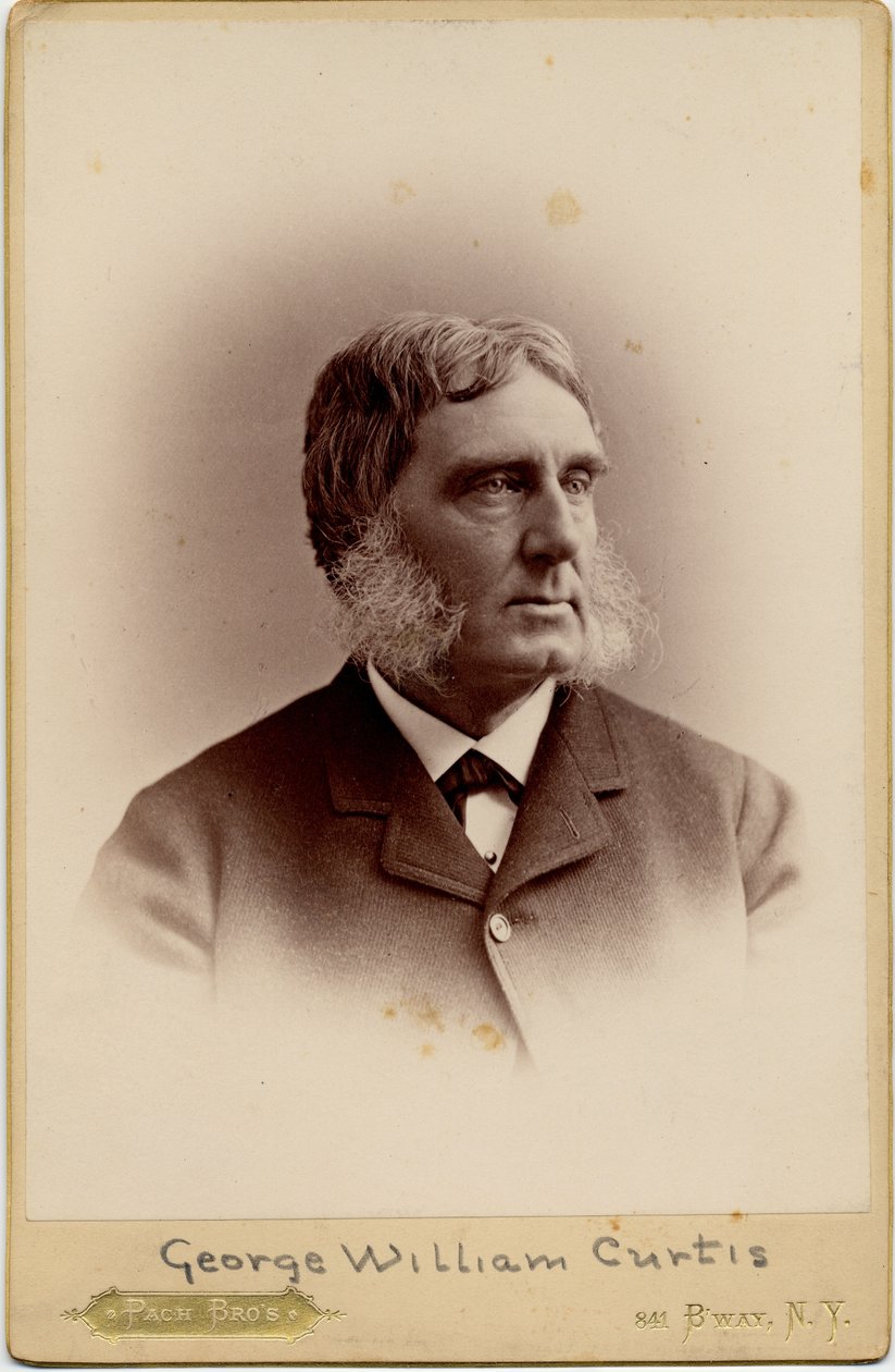 George William Curtis (1824-92), amerikansk forfatter; foto af Pach Brothers, New York (albumfoto) af American Photographer