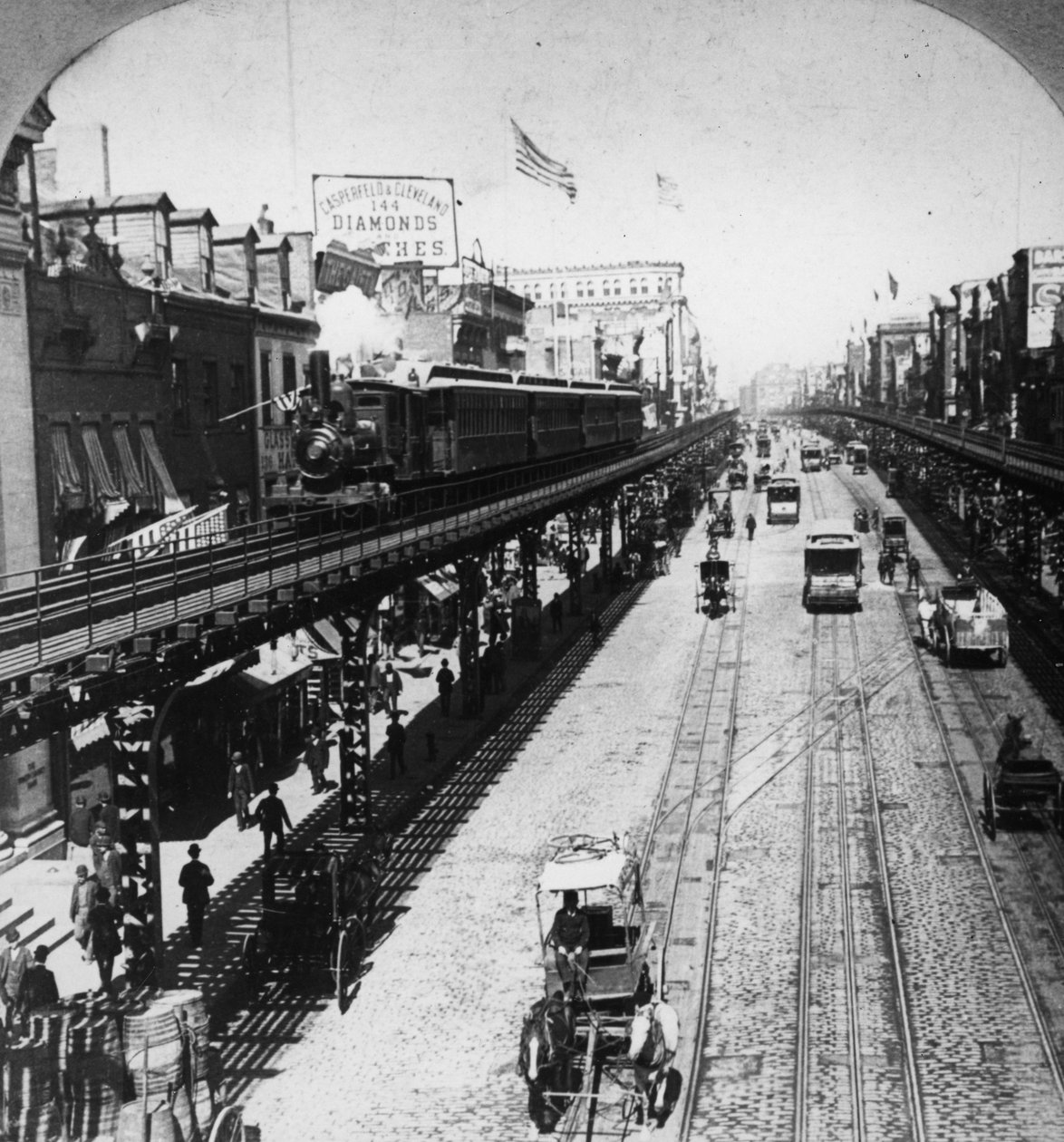 IRT Third Avenue Line langs The Bowery, New York, ca. 1897 af American Photographer