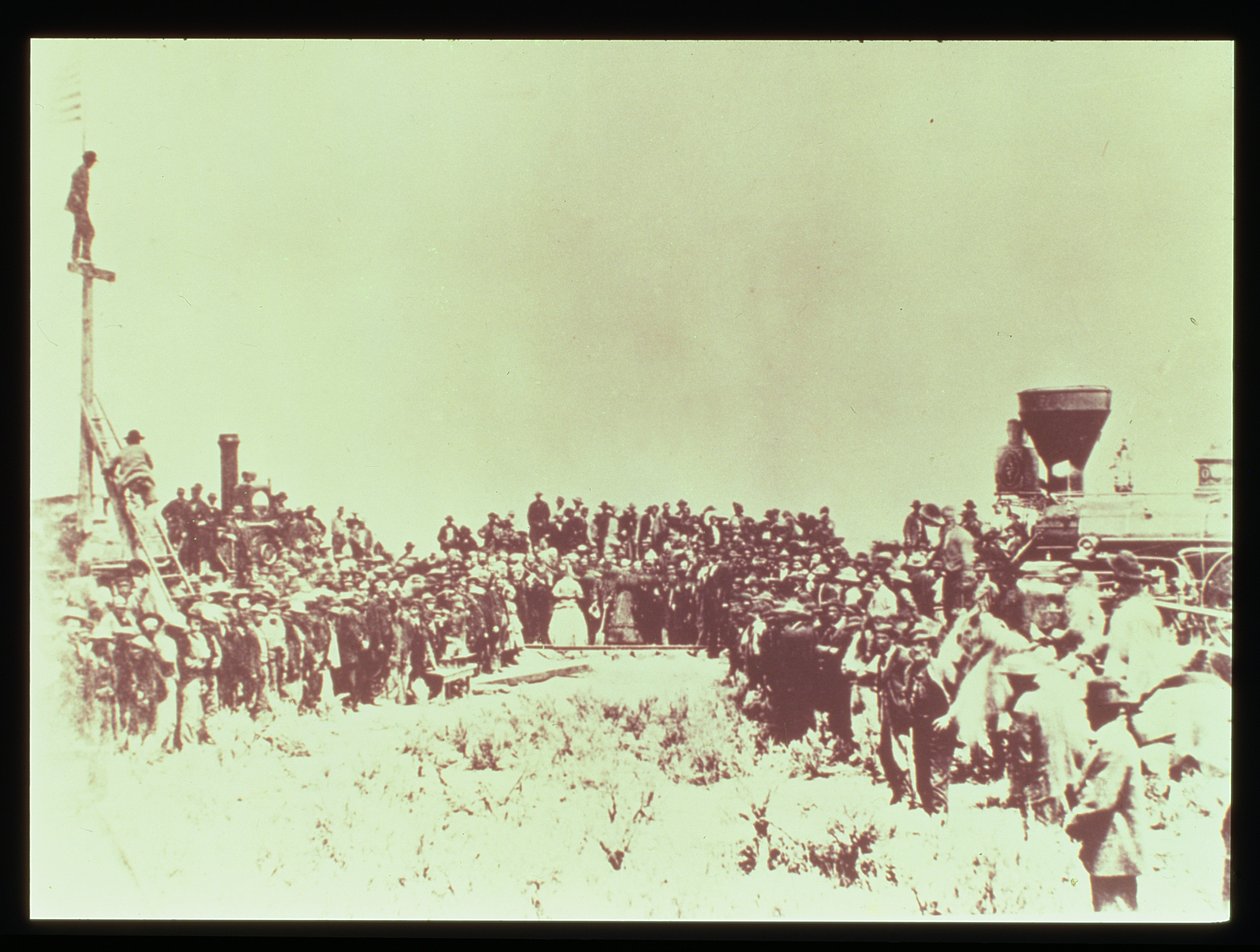 Møde mellem Union Pacific og Central Pacific Railways ved Promontory Point, Omaha, 10. maj 1869 af American Photographer