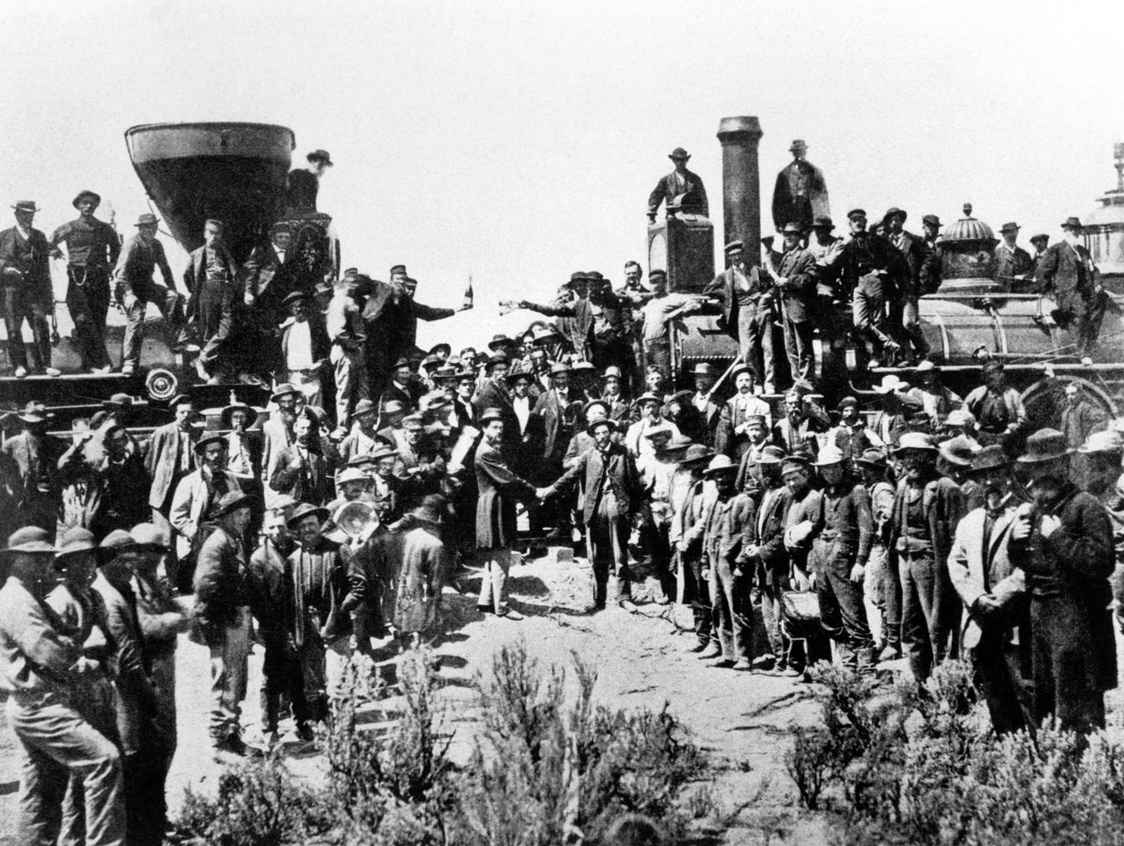 Møde mellem Union Pacific og Central Pacific Railways ved Promontory Point, Omaha, 10. maj 1869 af American Photographer