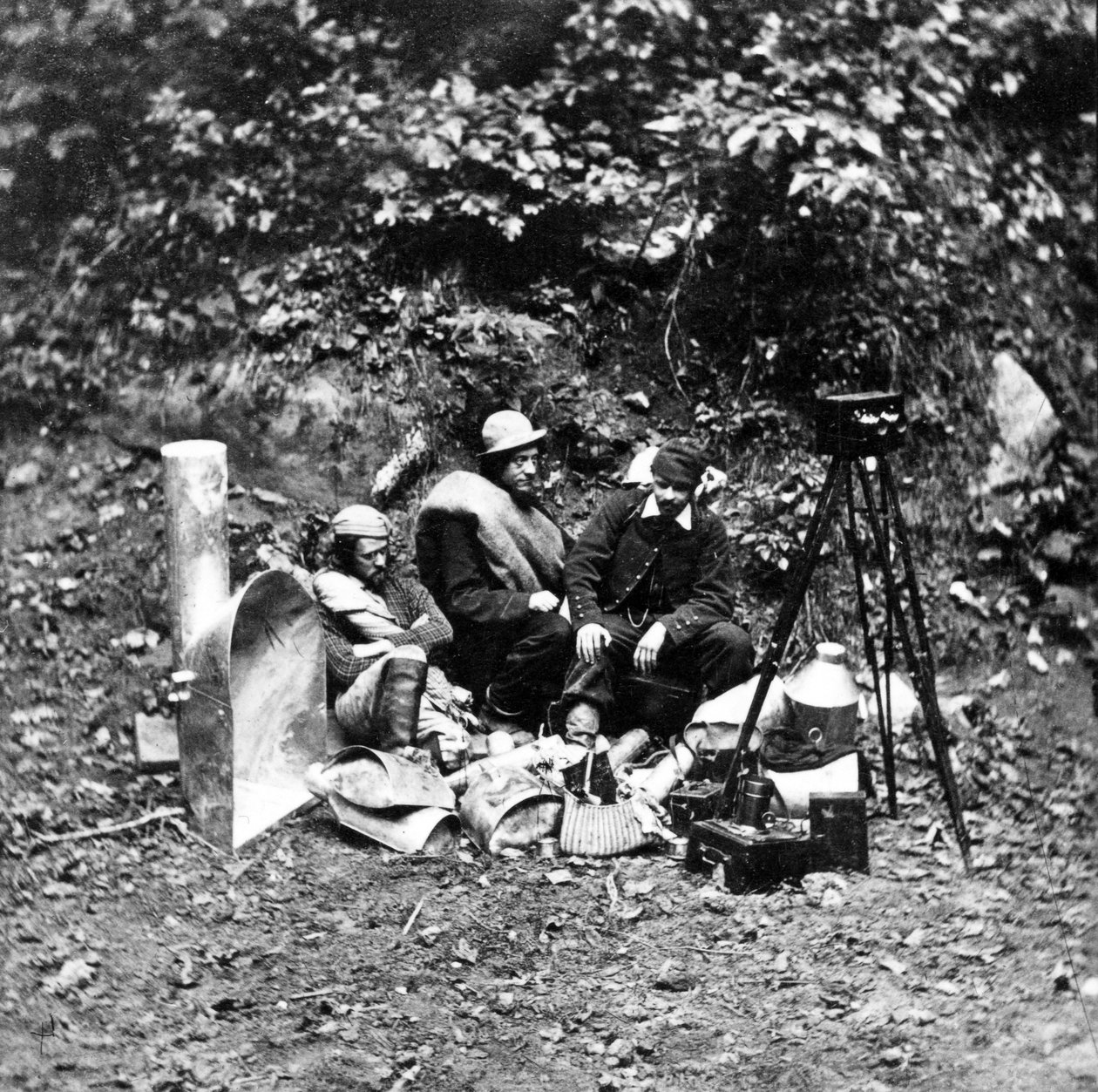 Fotografer og deres udstyr på en ekspedition for at fotografere det indre af Mammoth Cave, fra serien Magnesium Light Views in Mammoth Cave, 1866 af American Photographer