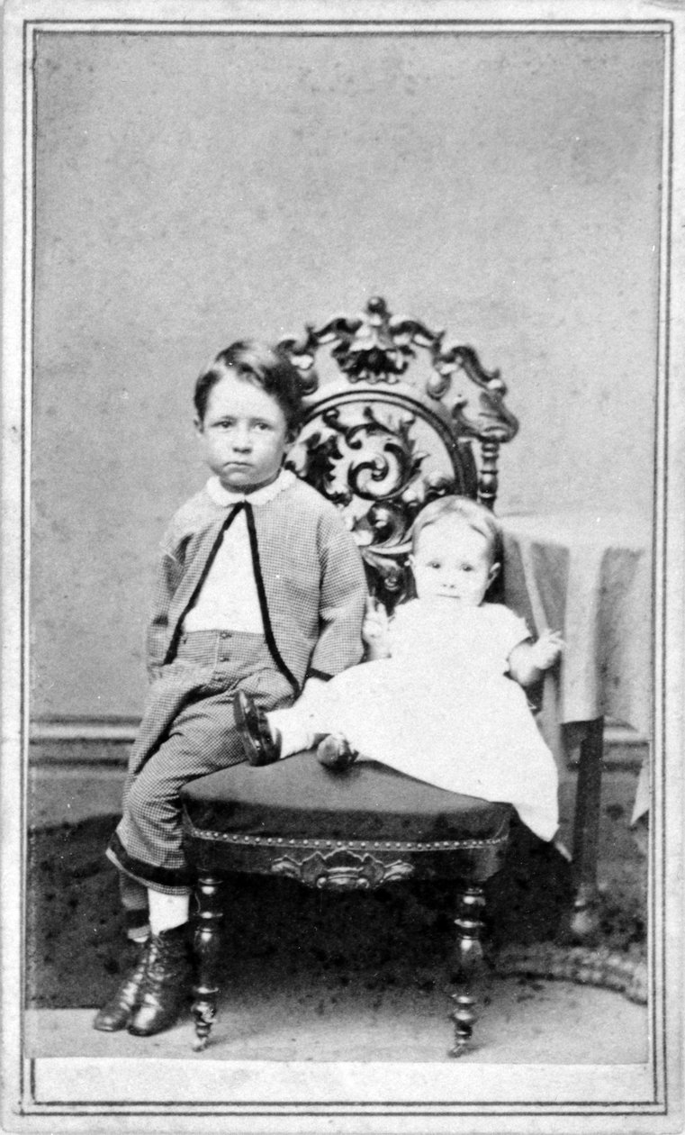 Portræt af en ung dreng og en baby, ca. 1860 af American Photographer