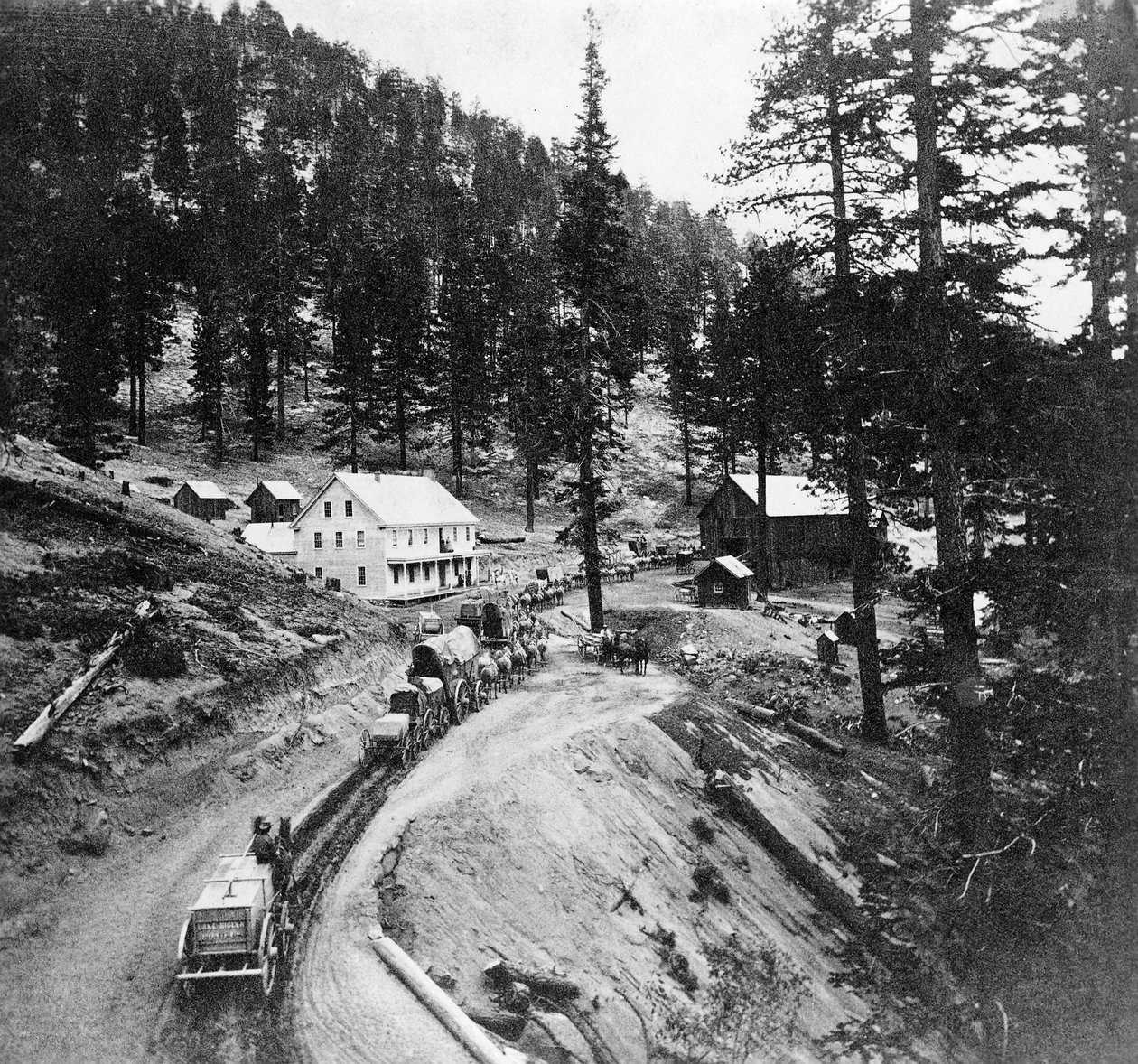 Swifts Station, Carson and Lake Bigler Road, Californien, fra Gems of California Scenery udgivet af Lawrence and Houseworth, 1866 af American Photographer