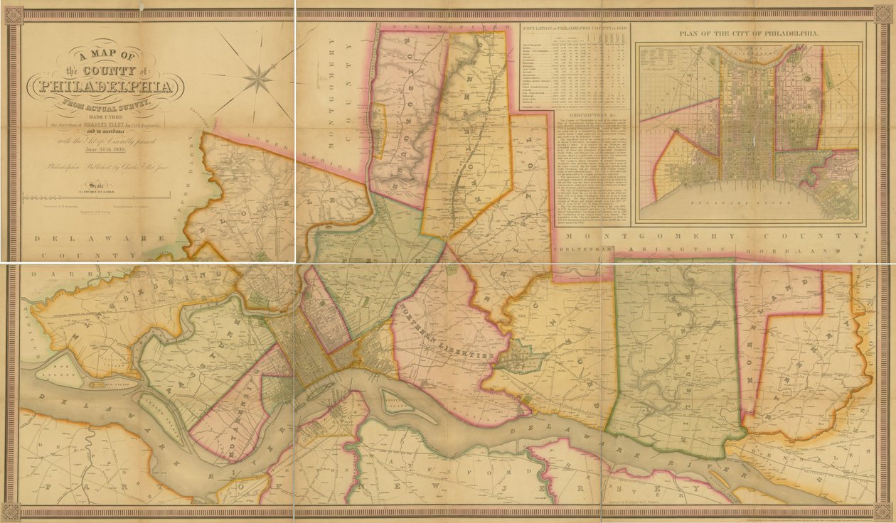 Et kort over amtet Philadelphia, fra Actual Survey, 1843 af American School
