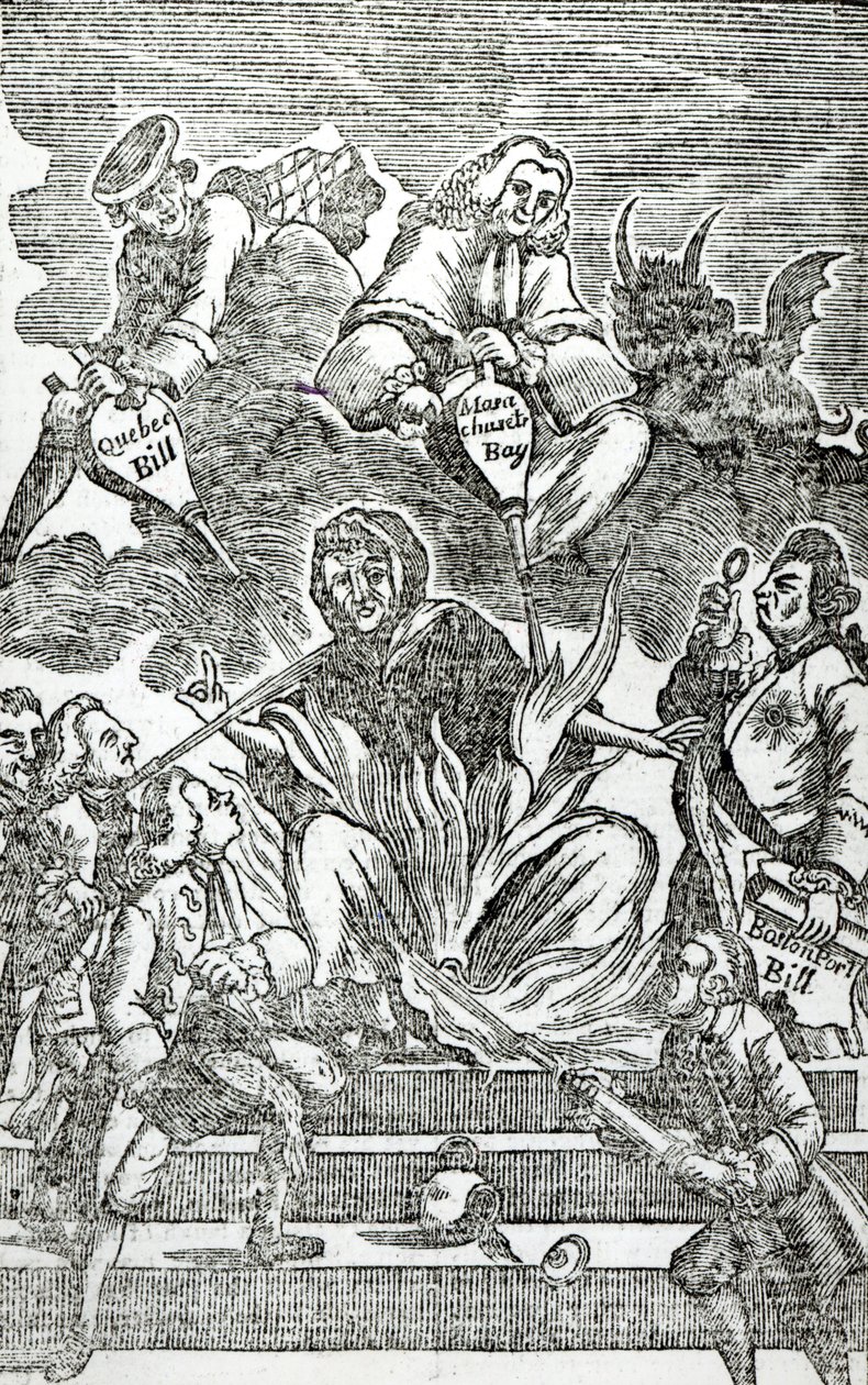 Amerika i flammer, fra "Town and Country Magazine" december 1774 foto) af American School