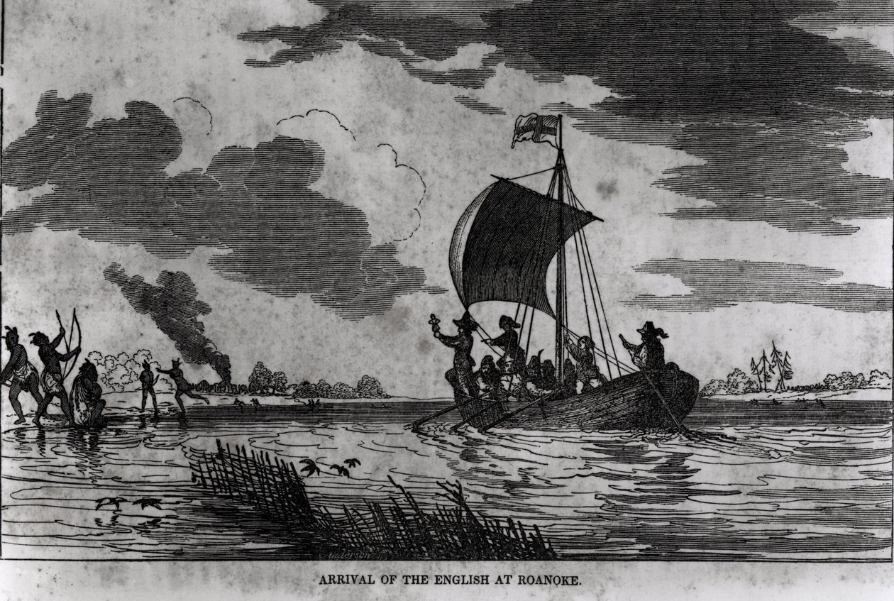 Englændernes ankomst til Roanoke, 1587, fra Justin Winsors 