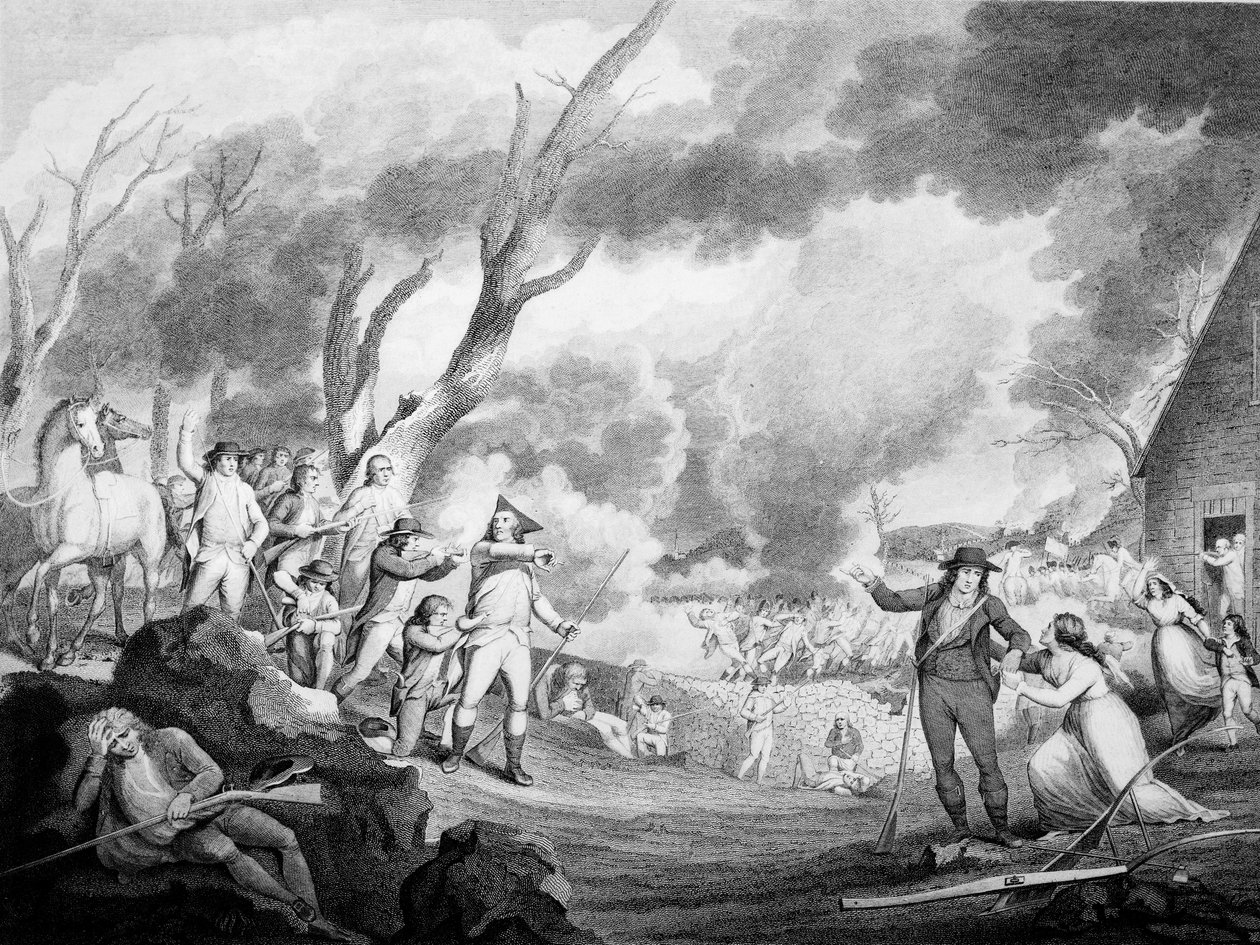 Slaget ved Lexington, 19. april 1775, indgraveret af Cornelius Tiebout (ca. 1773-1832) af American School