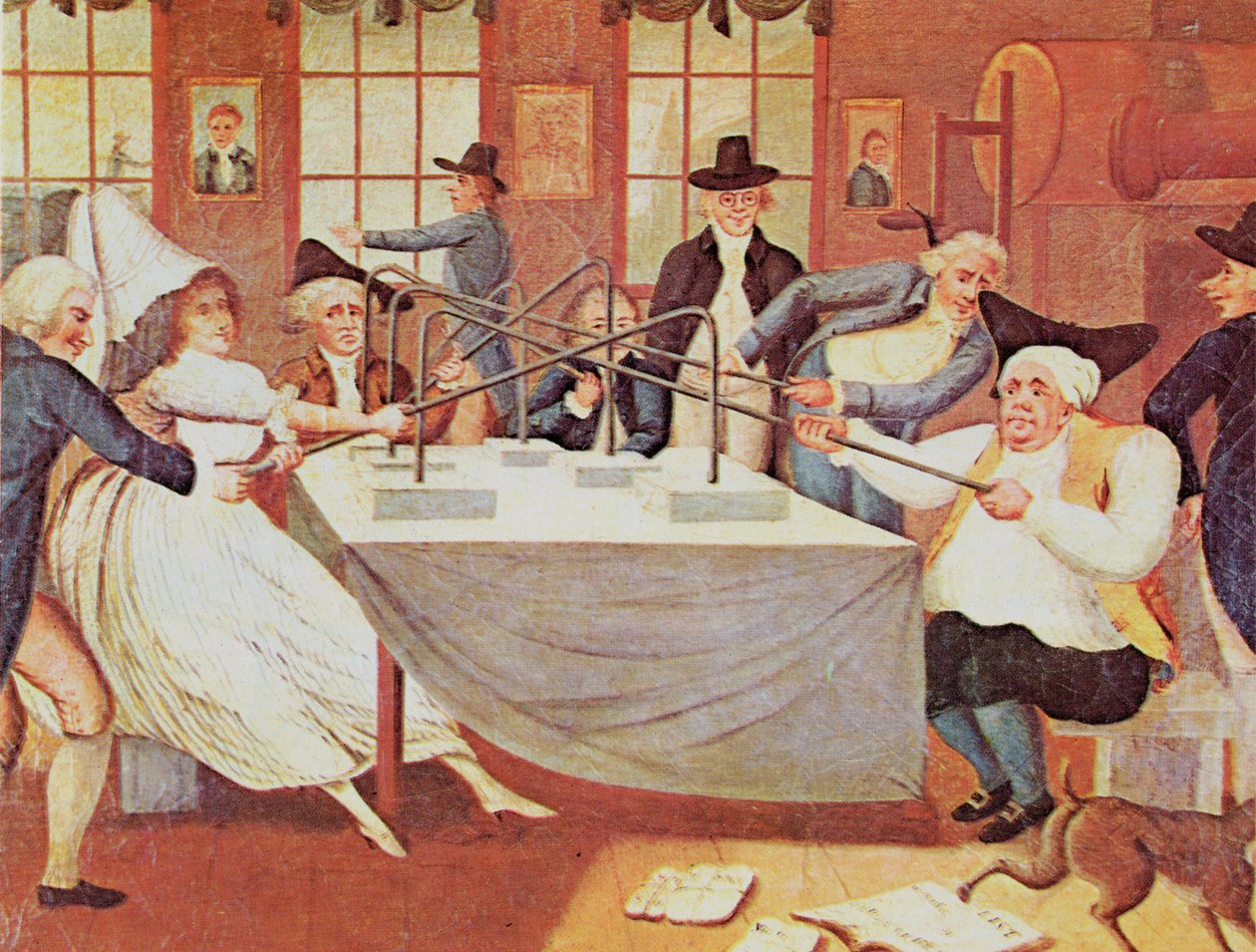 Benjamin Franklins eksperimenter med elektricitet (forvandlet til et parlor-spil fra det 18. århundrede) af American School