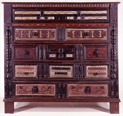 Kommode, sandsynligvis af Thomas Dennis, 1678 (udskåret og malet træ) af American School
