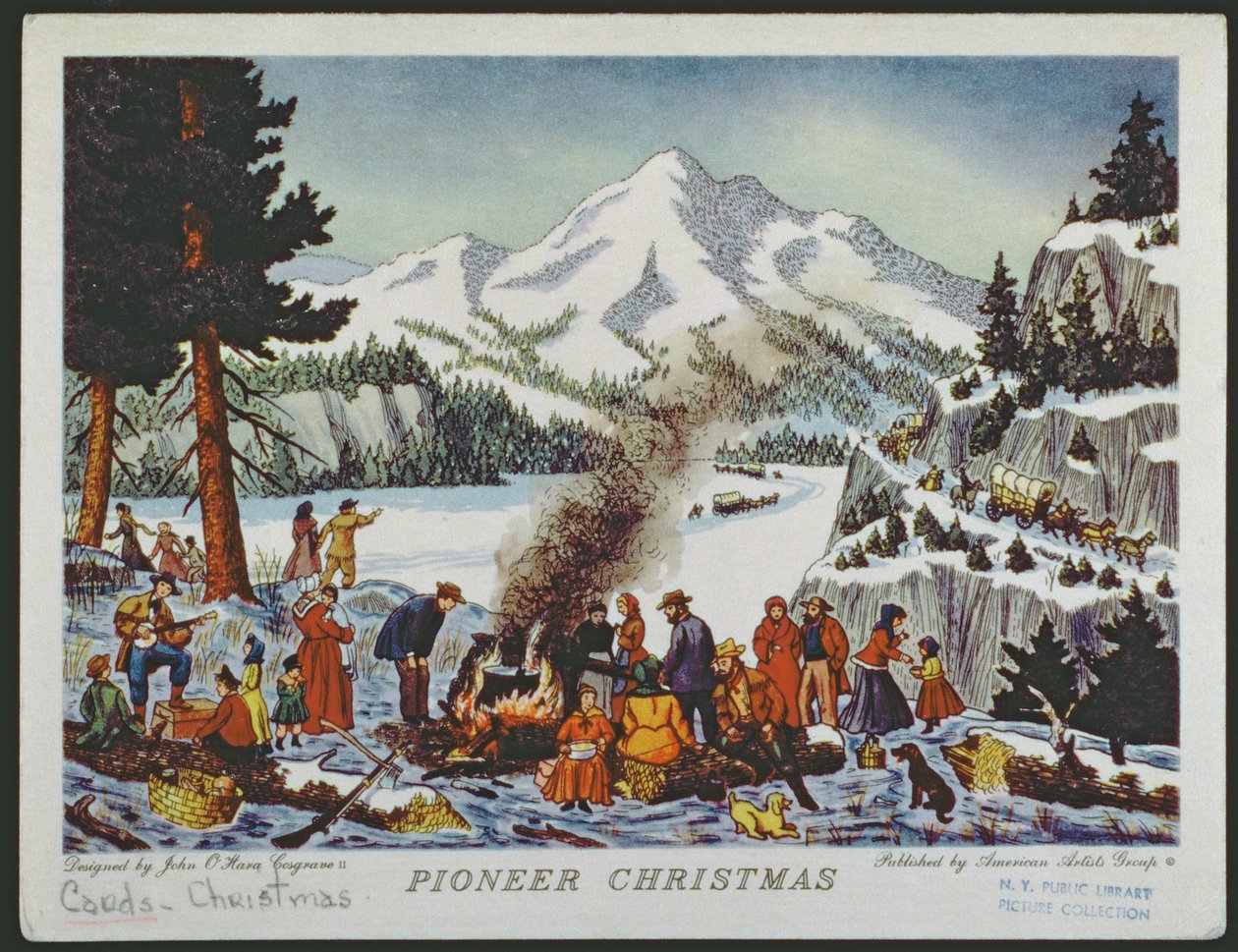 Julekort, der viser en Pioneer-jul af American School