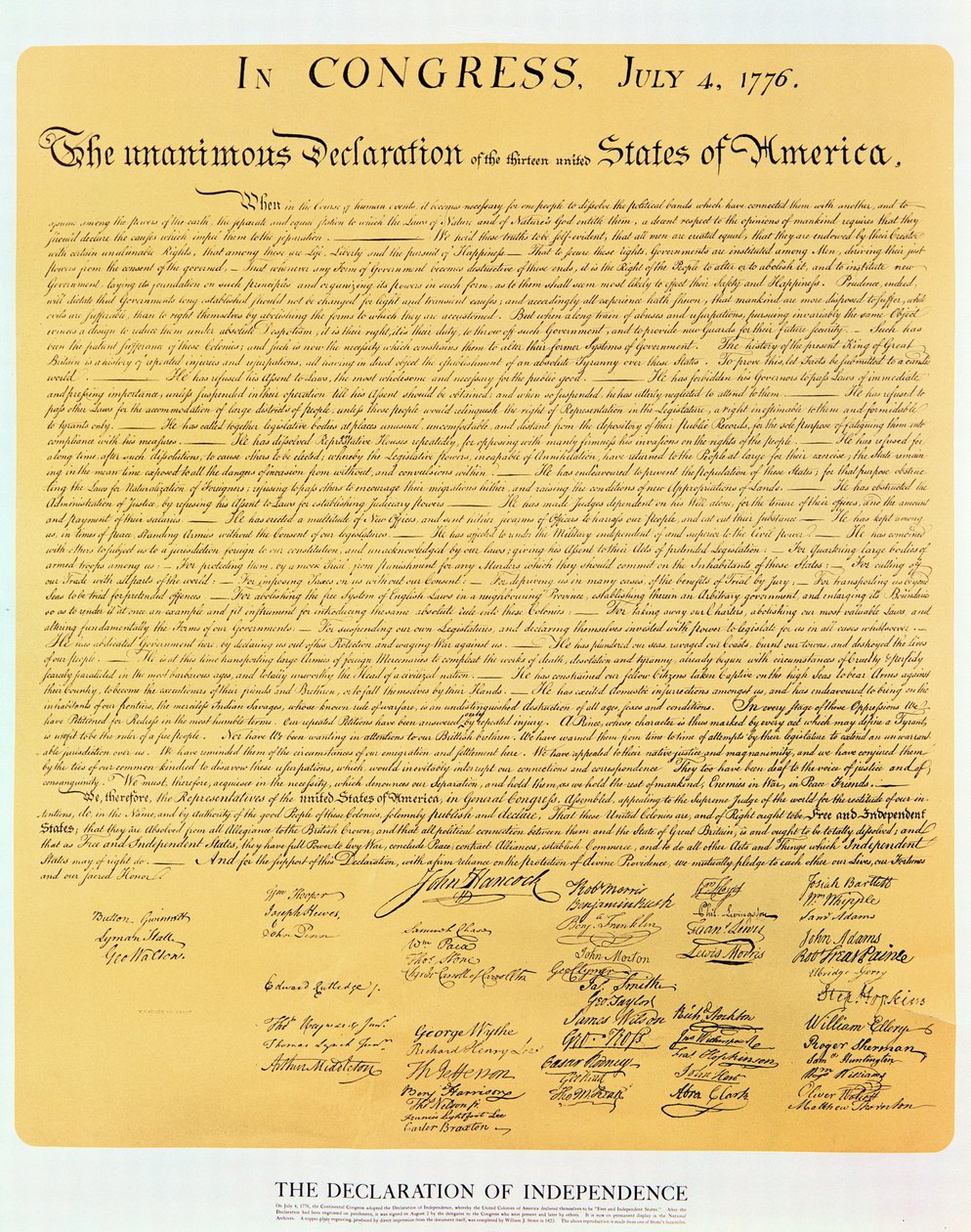 Uafhængighedserklæringen fra de 13 USA af 1776, 1823 (kobberstik) af American School