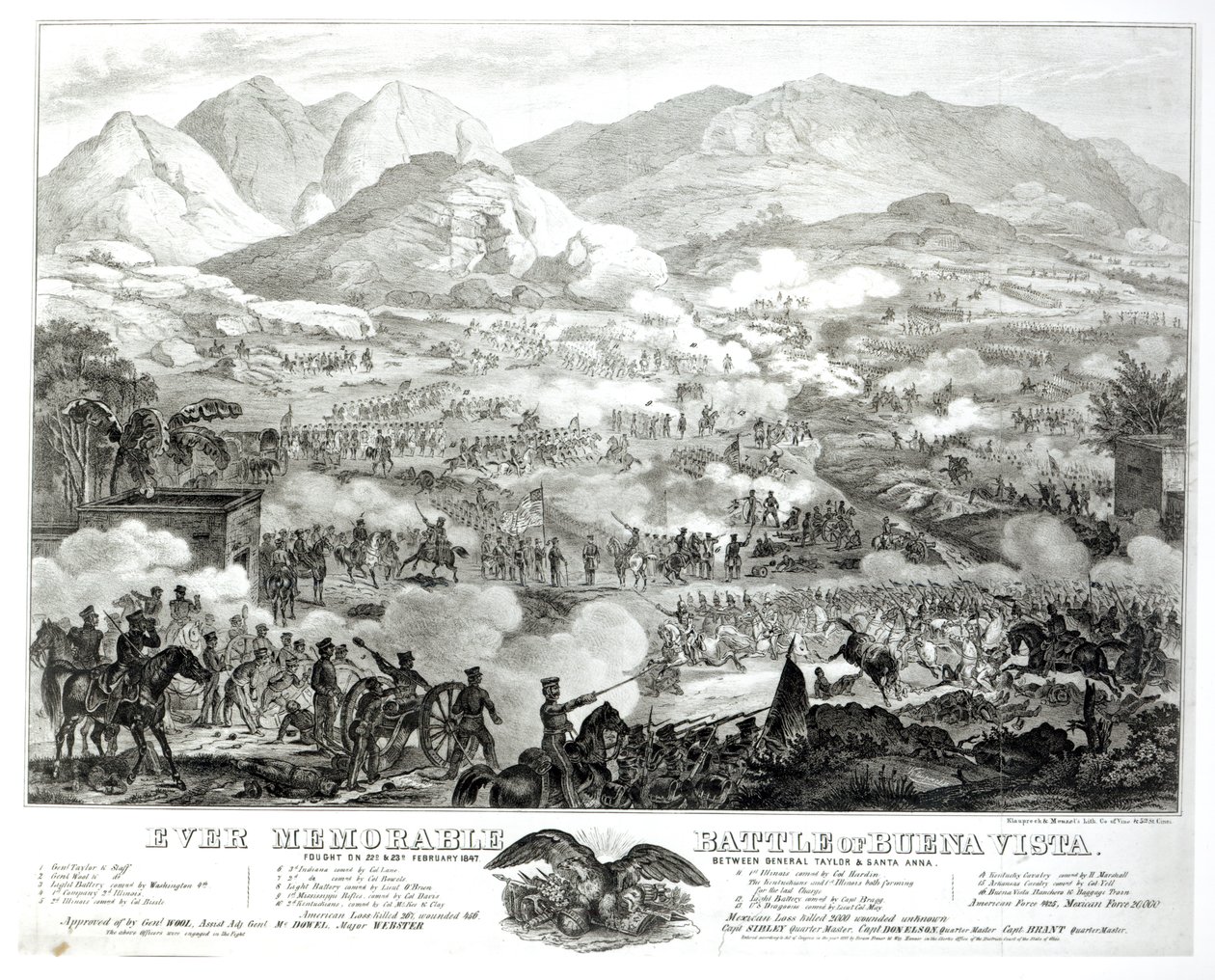 Et evigt mindeværdigt slag ved Buena Vista, udkæmpet den 22. og 23. februar 1847, mellem general Taylor og Santa Anna af American School