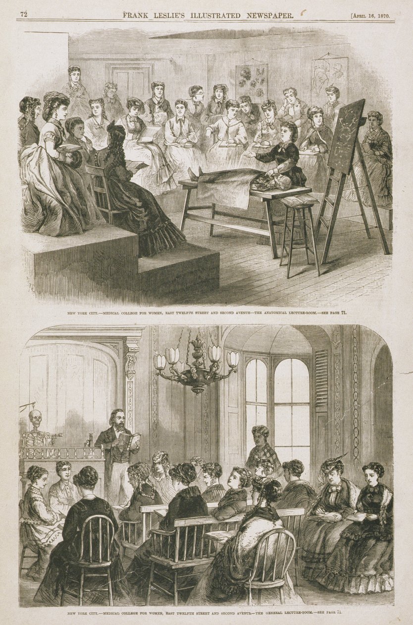 Kvindelige medicinstuderende deltager i en forelæsning, 1870 af American School
