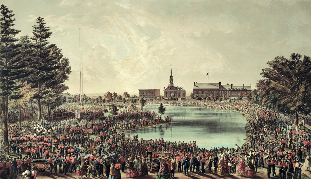 Firemans Muster, Merrimack Square, Manchester, New Hampshire, 1859 af American School