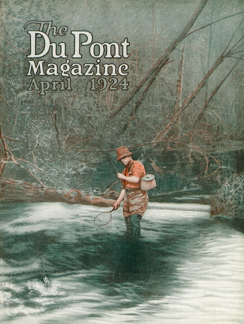 Fluefiskeri, forside af DuPont Magazine, april 1924 af American School