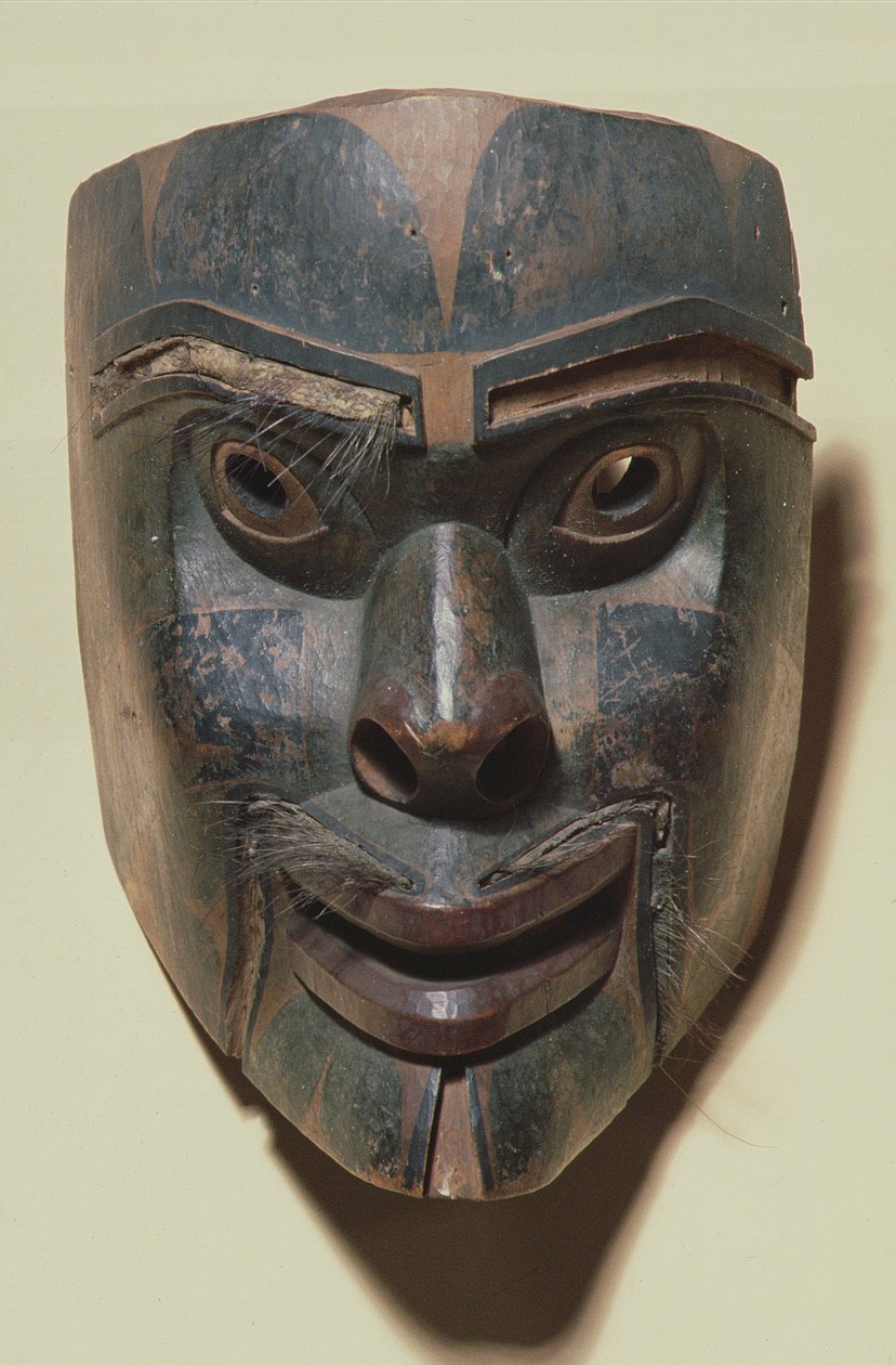 Kwakiutl menneskelig ansigtsmaske, ca. 1875 (malet træ) af American School