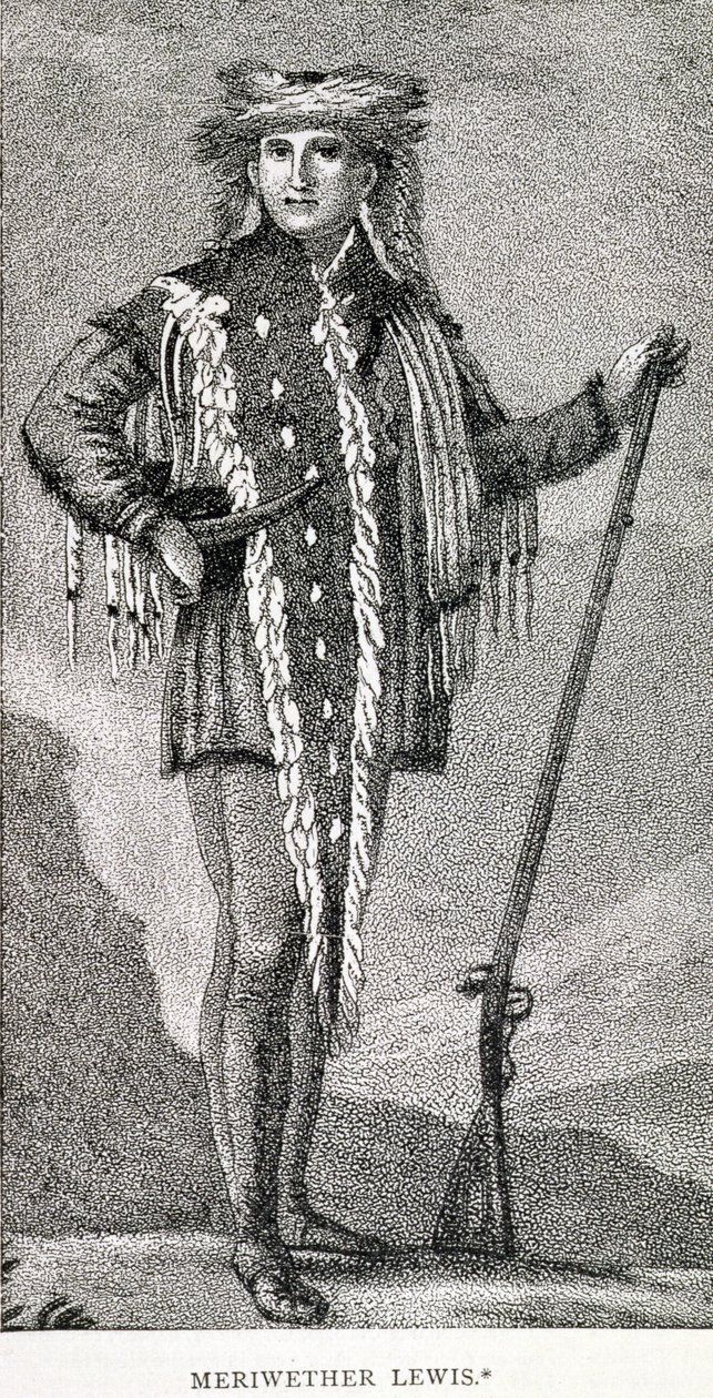 Portræt af Meriwether Lewis (1774-1809) indgraveret af Stuckland, offentliggjort i Analectic Magazine, 1815 af American School