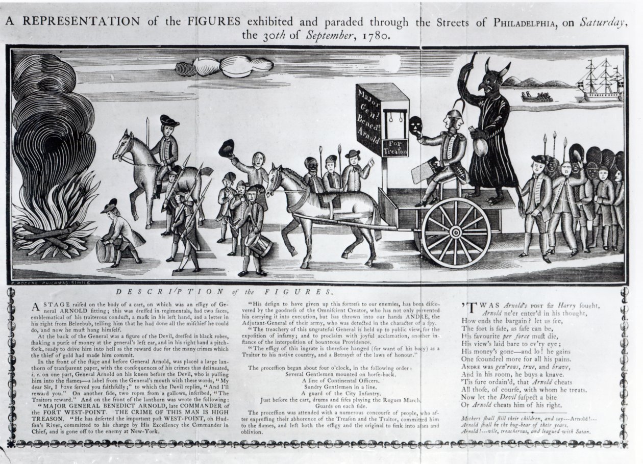 Repræsentation af figurerne udstillet og paraderet gennem gaderne i Philadelphia lørdag den 30. september 1780 af American School